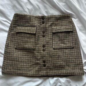 Astr the Label Houndstooth Button-Front Mini Skirt - Brown/Black